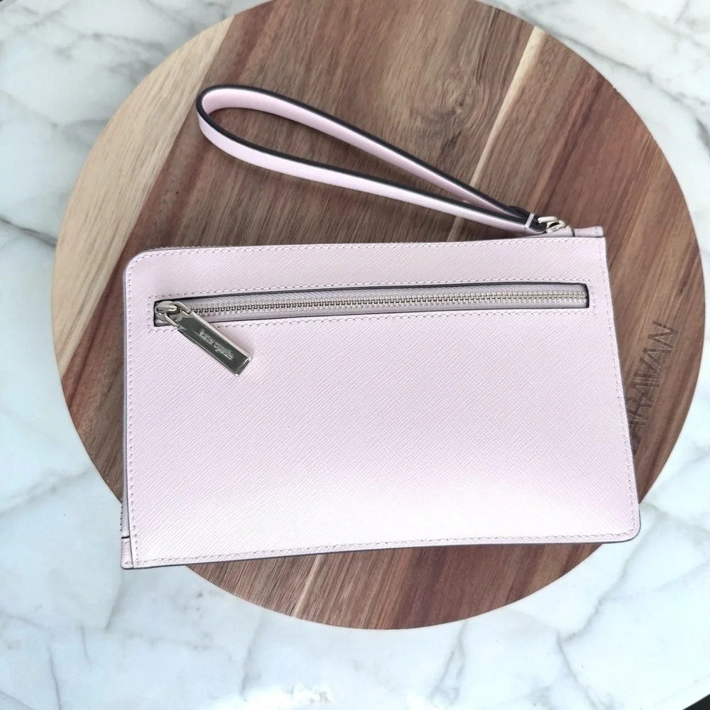 Kate Spade ♠️ NWOT GENUINE blush Pink soldout color Wristlet,gold pin mount logo